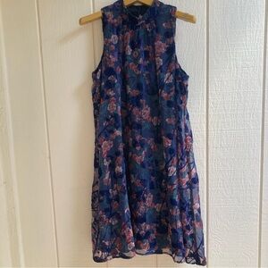 Tommy Hilfiger Floral Midi Dress - Blue and Pink Velvet Accents